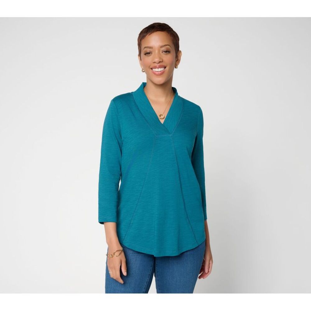 Belle by Kim Gravel Women's Top Sz XL Slub Knit Western Chic DarkGreen